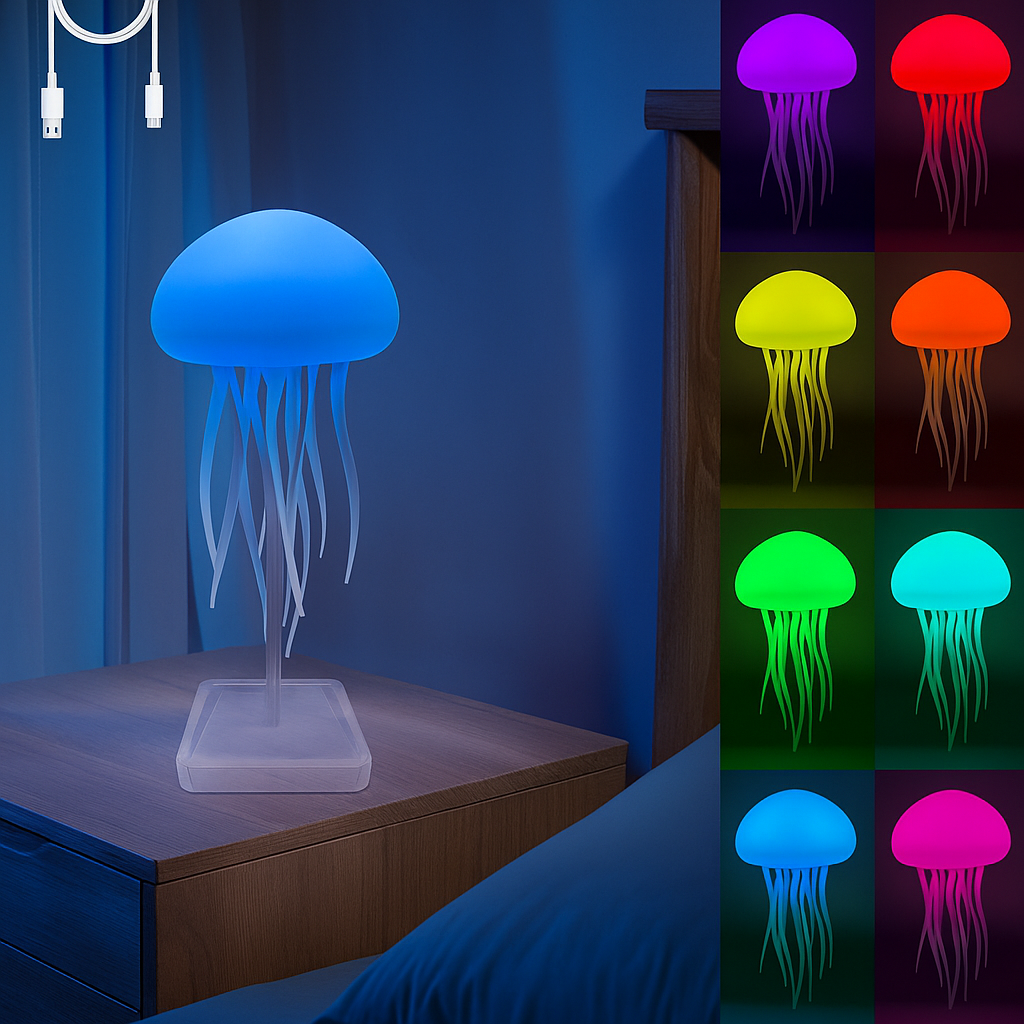 Cute Jellyfish LED Night Light – Voice Control RGB Lamp
